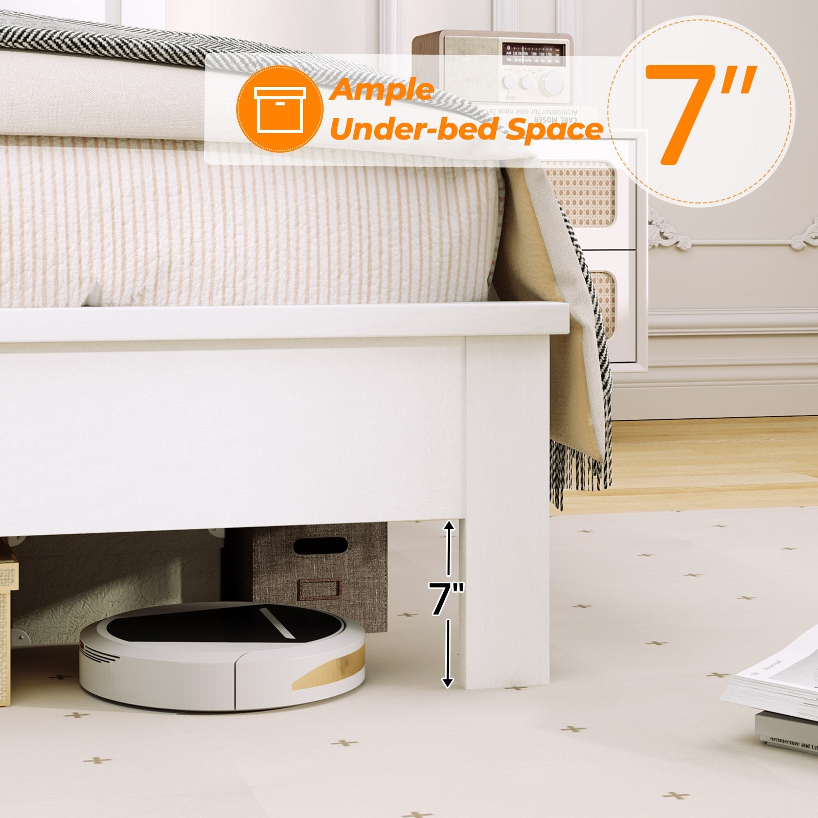 Twin Size Wooden Bed Frame with Headboard and Slat Support, White Simple Bed Frame at Gallery Canada