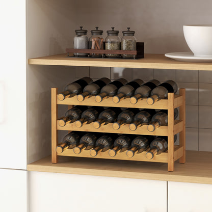 Organisateur de bouteilles de vin à 3 niveaux en bambou pour comptoir, naturel