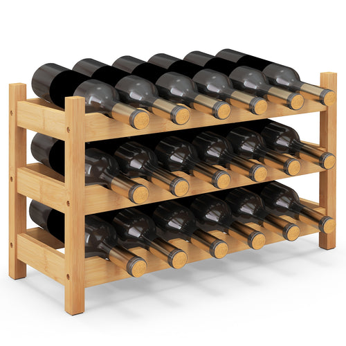 3-Tier Bamboo Freestanding Countertop Wine Bottle Organizer, Natural