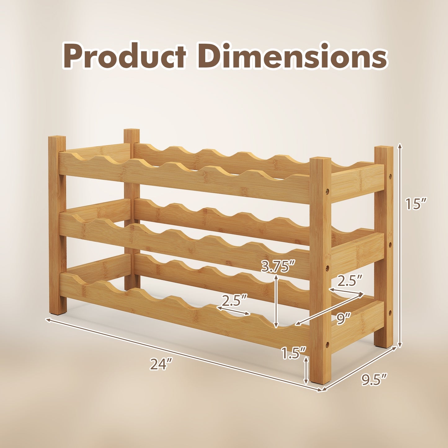 3-Tier Bamboo Freestanding Countertop Wine Bottle Organizer, Natural Wine Racks at Gallery Canada