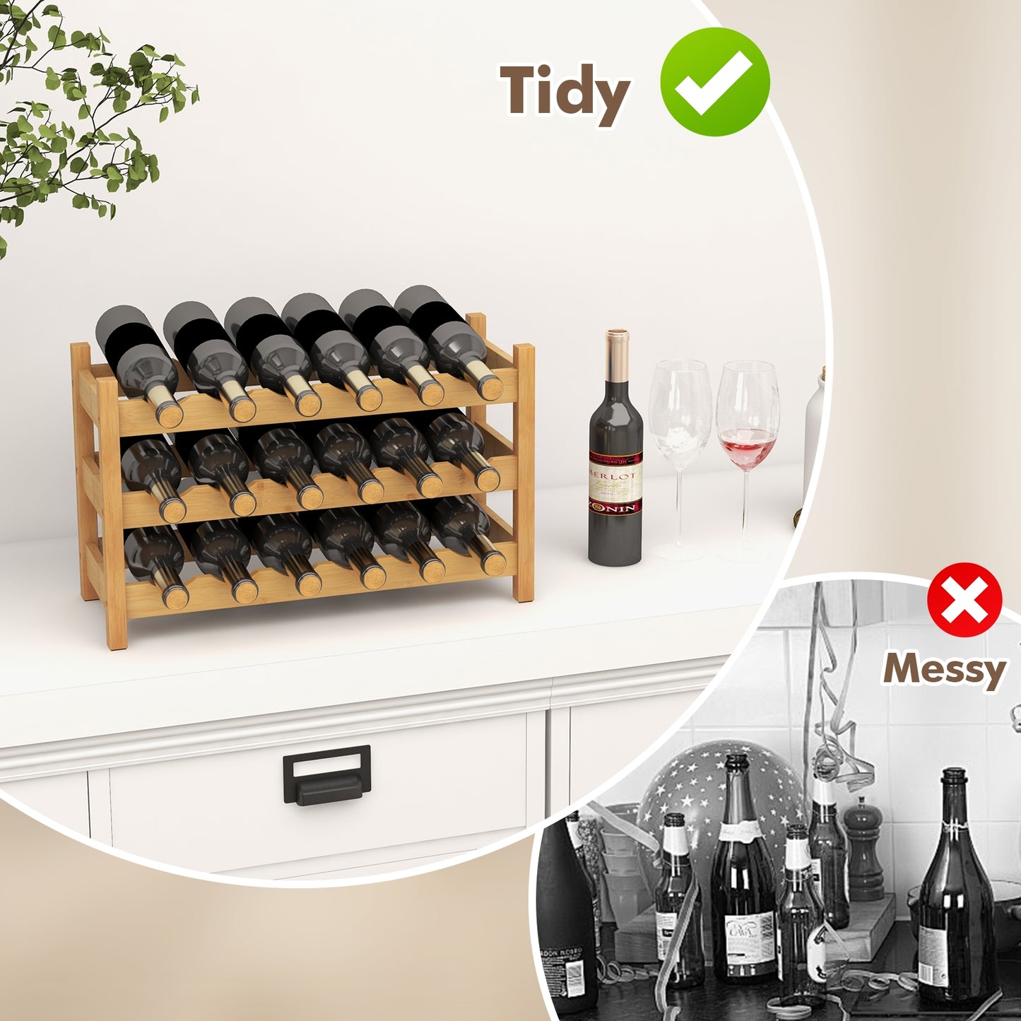 3-Tier Bamboo Freestanding Countertop Wine Bottle Organizer, Natural Wine Racks at Gallery Canada