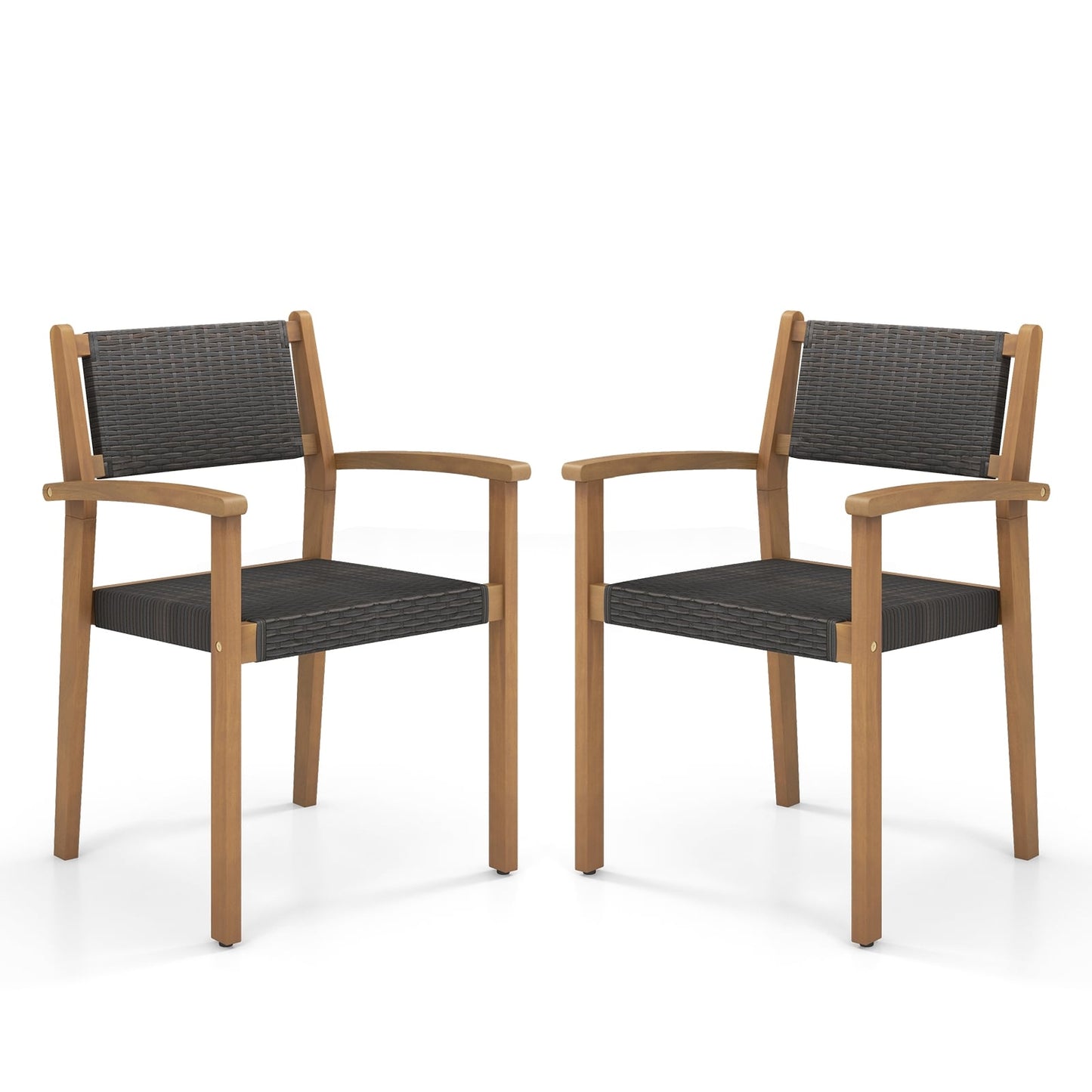 Ensemble de 2 chaises de salle à manger empilables en osier pour extérieur, couleur naturelle
