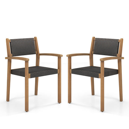 Ensemble de 2 chaises de salle à manger empilables en osier pour extérieur, couleur naturelle