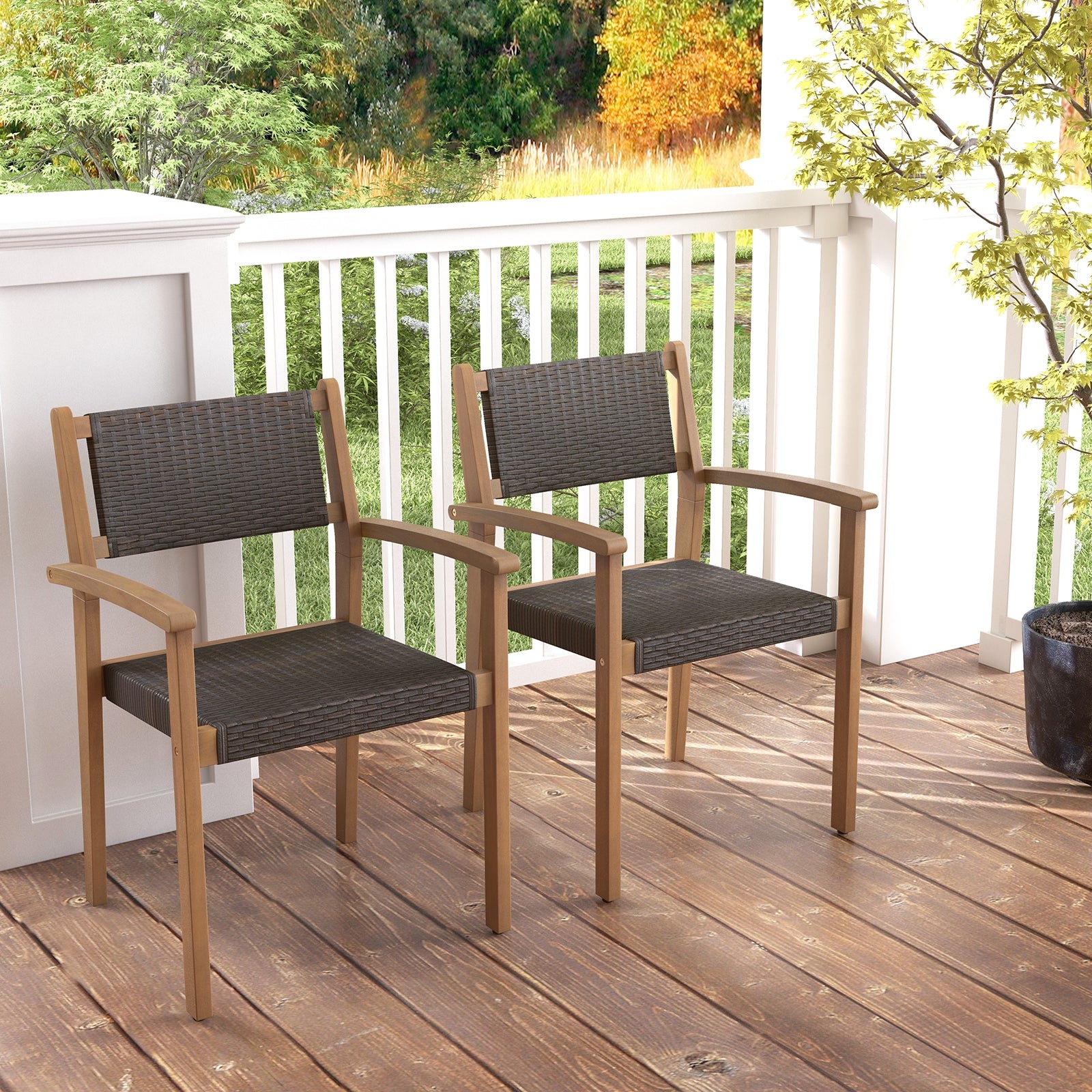 Set of 2 Stackable Outdoor Wicker Dining Chair, Natural Dining Chairs at Gallery Canada
