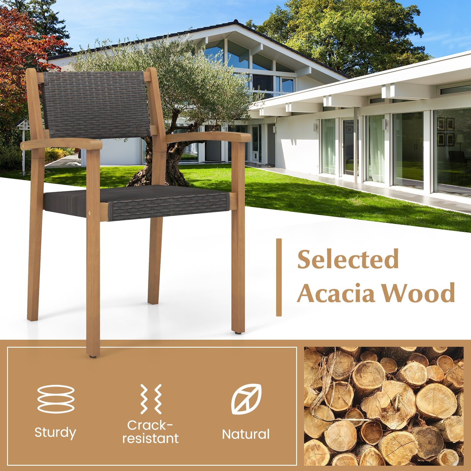Set of 2 Stackable Outdoor Wicker Dining Chair, Natural Dining Chairs at Gallery Canada