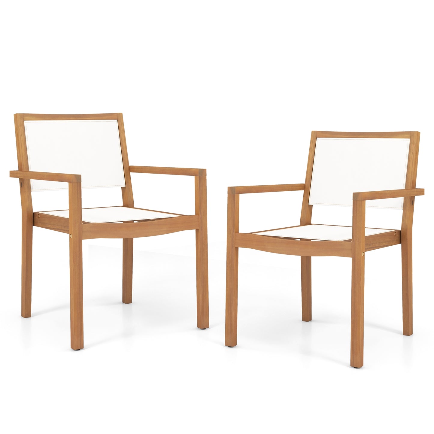 Stackable Outdoor Dining Chair Set of 2 with Acacia Wood Frame, Natural & White Dining Chairs at Gallery Canada