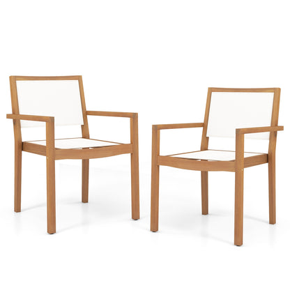 Stackable Outdoor Dining Chair Set of 2 with Acacia Wood Frame, Natural & White Dining Chairs at Gallery Canada