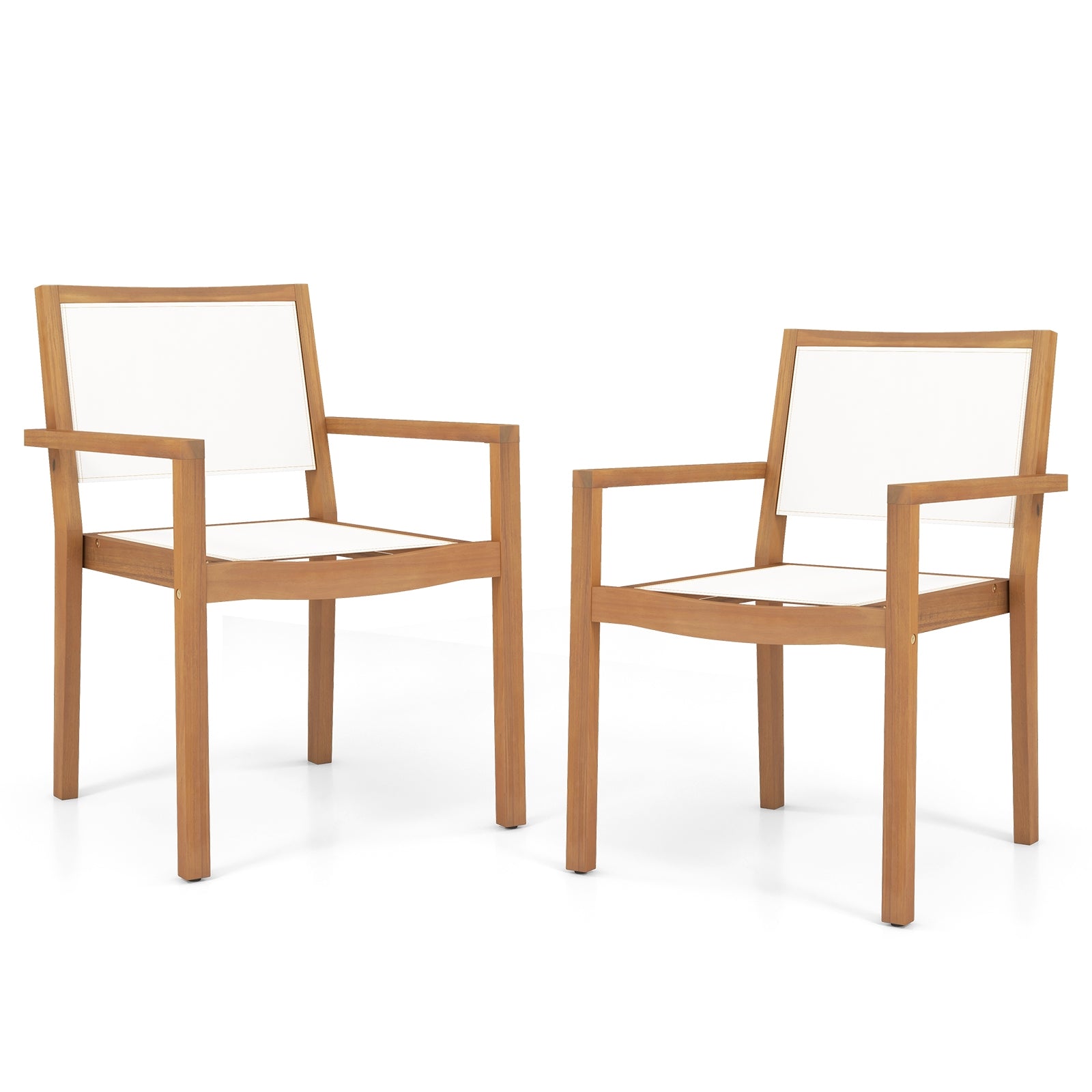 Stackable Outdoor Dining Chair Set of 2 with Acacia Wood Frame, Natural & White Dining Chairs Natural & White at Gallery Canada