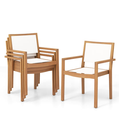 Stackable Outdoor Dining Chair Set of 2 with Acacia Wood Frame, Natural & White Dining Chairs at Gallery Canada