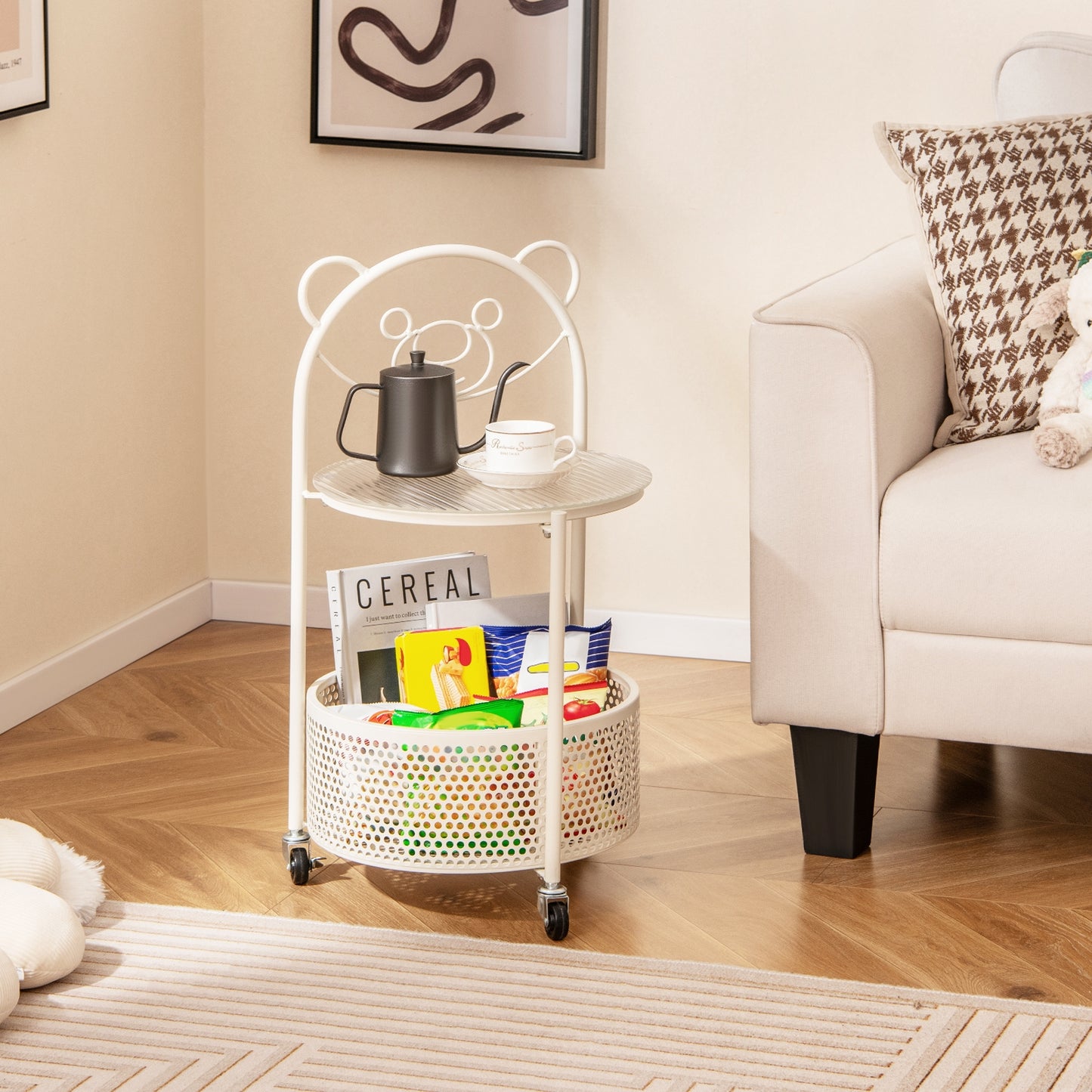 Modern Sofa Side Table on Lockable Wheels for Living Room Bedroom Study, White End & Side Tables at Gallery Canada