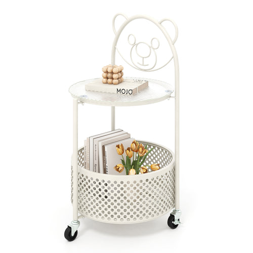 Modern Sofa Side Table On Lockable Wheels, White