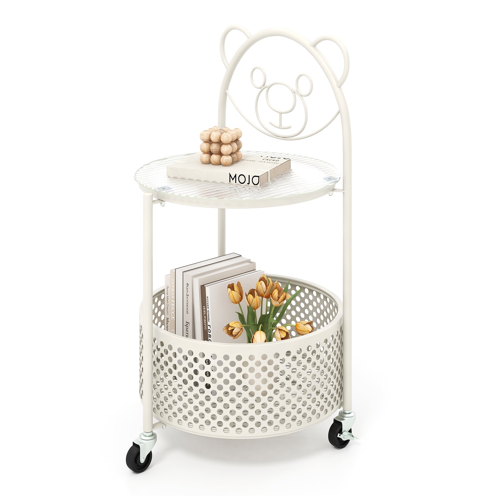 Modern Sofa Side Table On Lockable Wheels, White End & Side Tables at Gallery Canada