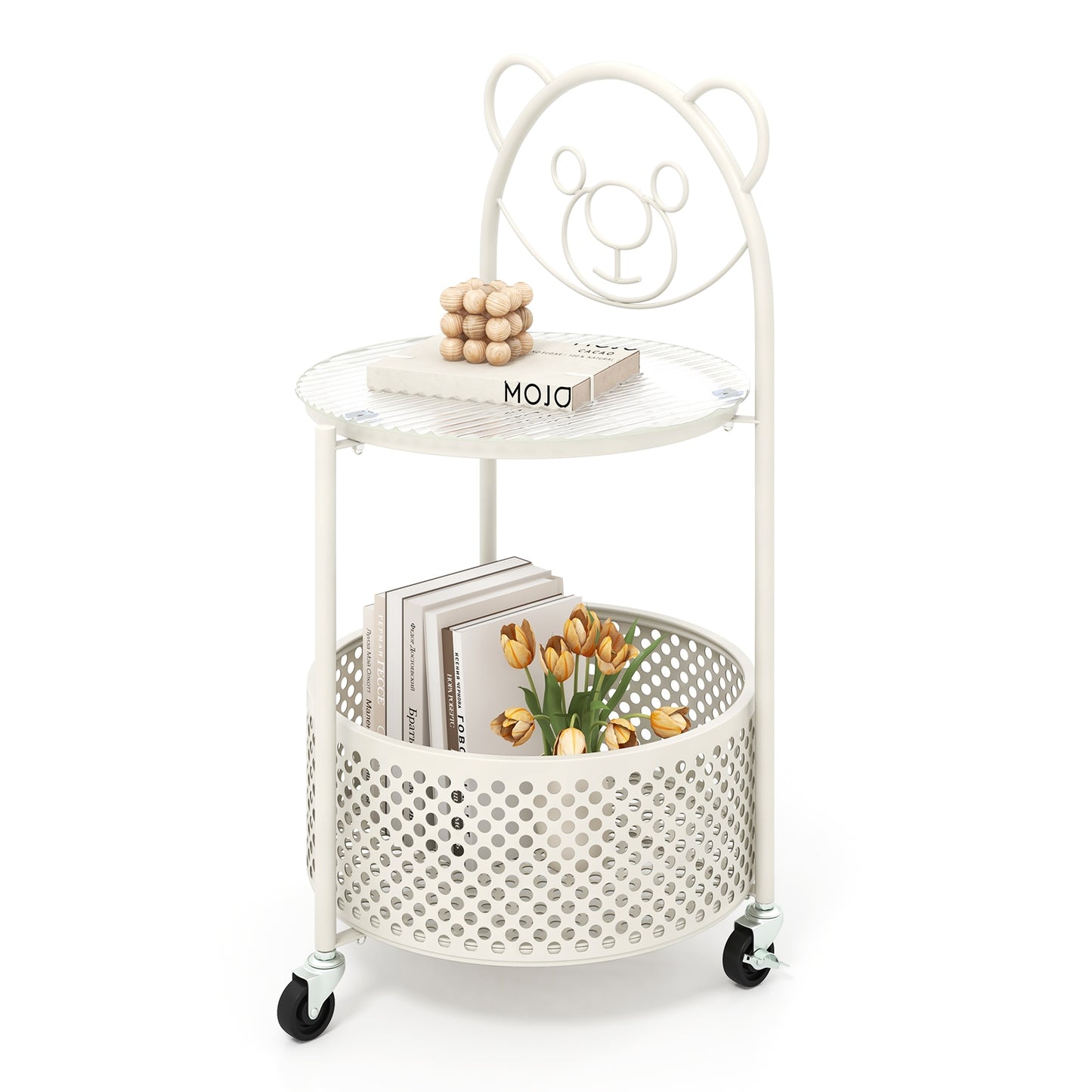 Modern Sofa Side Table On Lockable Wheels, White End & Side Tables at Gallery Canada