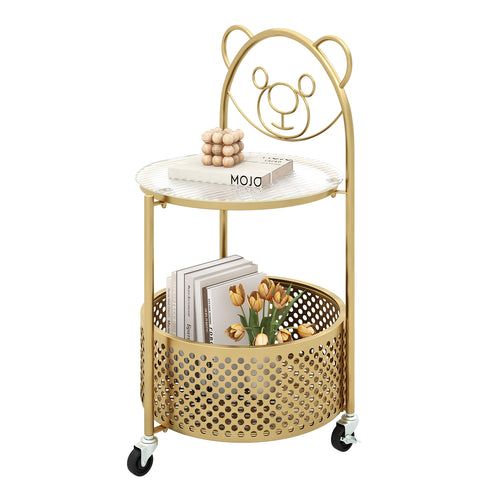 Modern Sofa Side Table On Lockable Wheels, Golden
