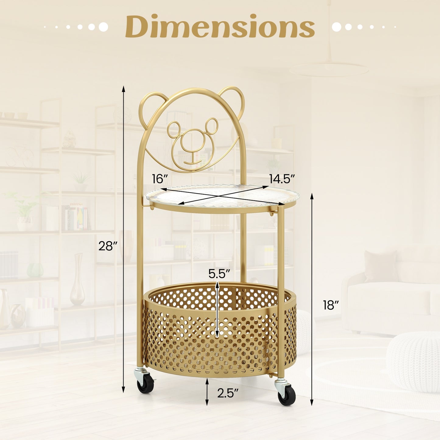 Modern Sofa Side Table on Lockable Wheels for Living Room Bedroom Study, Golden End & Side Tables at Gallery Canada