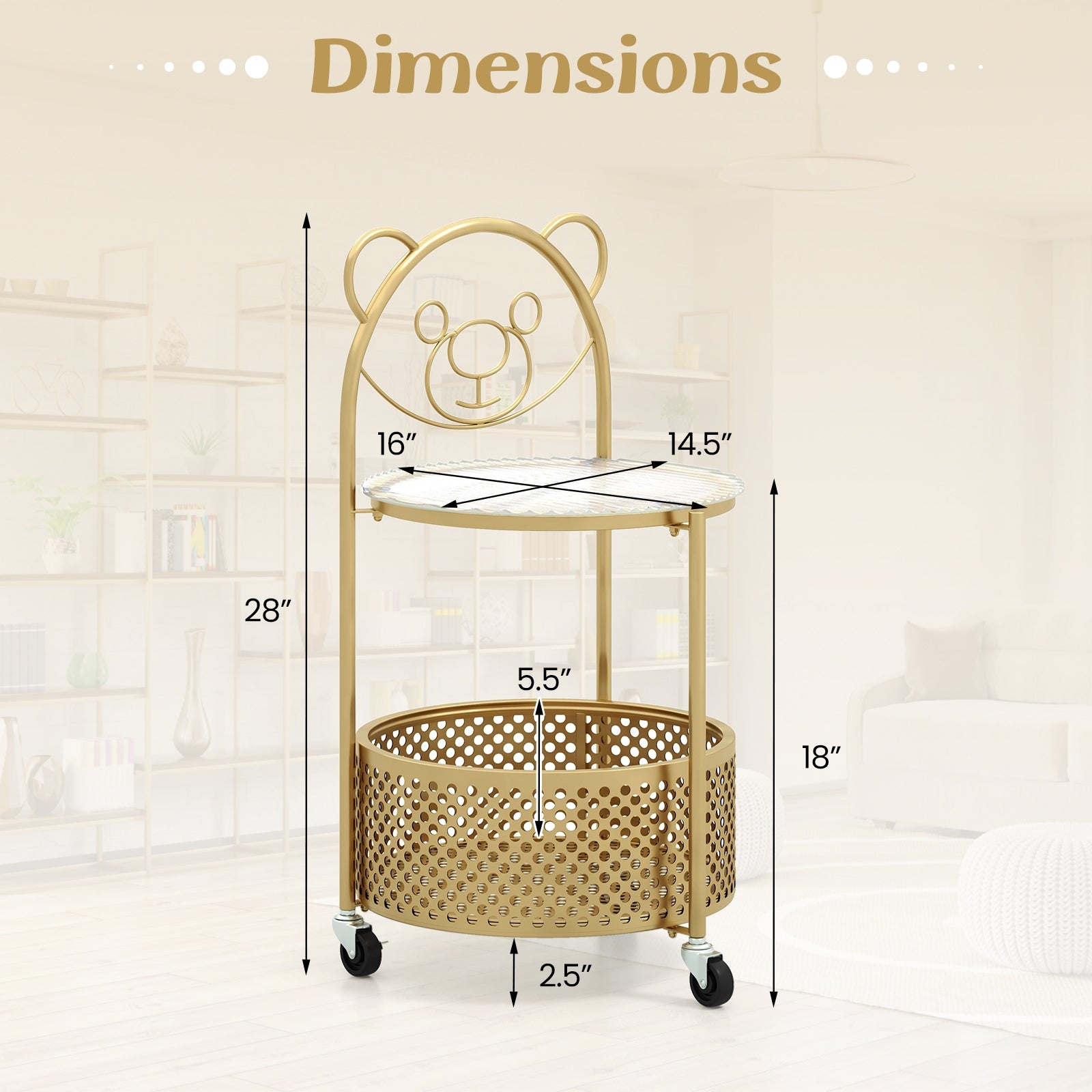 Modern Sofa Side Table on Lockable Wheels for Living Room Bedroom Study, Golden End & Side Tables at Gallery Canada