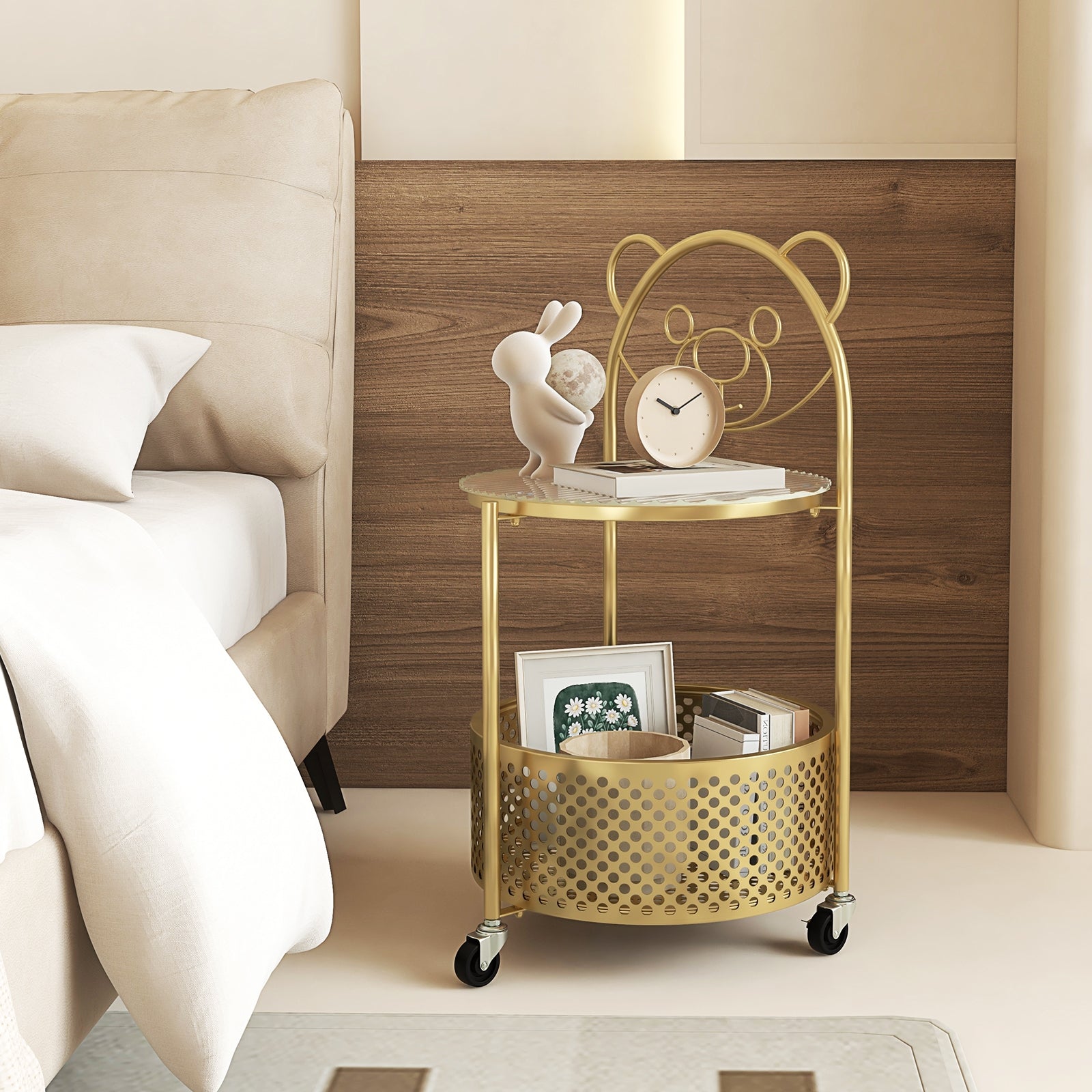 Modern Sofa Side Table on Lockable Wheels for Living Room Bedroom Study, Golden End & Side Tables at Gallery Canada