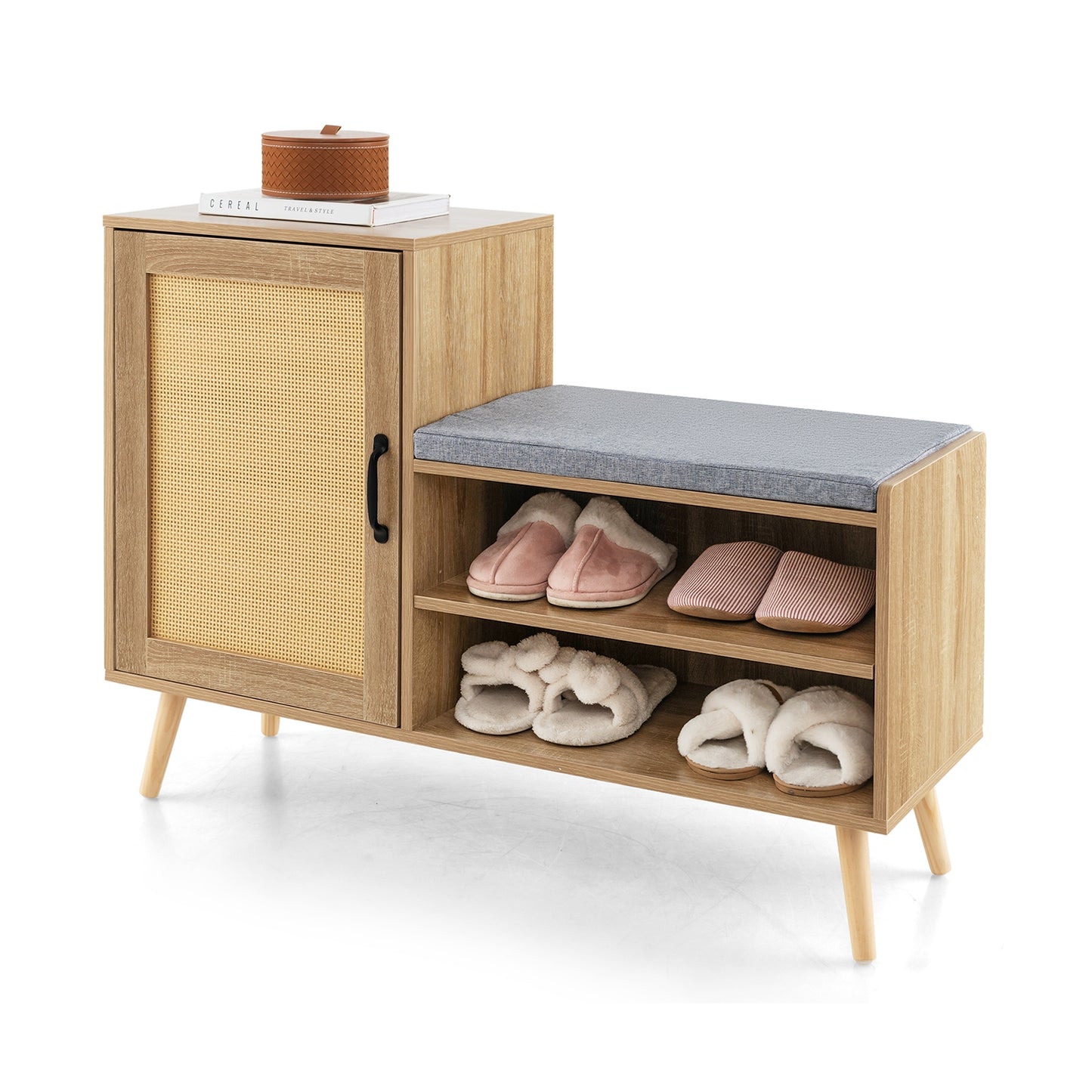 2-in-1 Rattan Shoe Cabinet with Bench Shoe Storage Bench with Washable Cushion, Natural Shoe Racks & Storage Benches at Gallery Canada