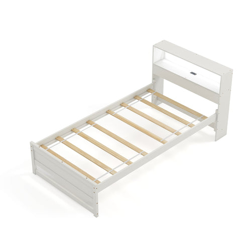Twin Size Bed Frame With Storage Headboard, Charging Station, White
