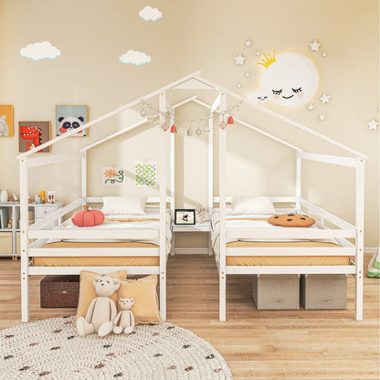 Double Twin Size Wooden Bed Frames with Built-in Table for Kids, White Bunk Bed Frame at Gallery Canada