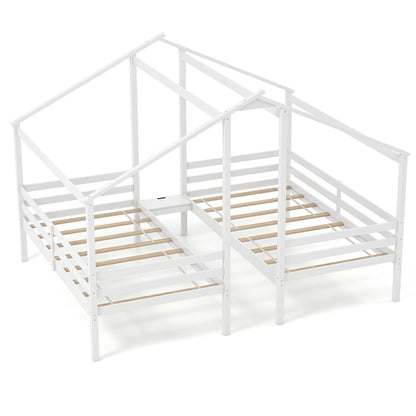 Double Twin Size Wooden Bed Frames with Built-in Table for Kids, White Bunk Bed Frame White at Gallery Canada