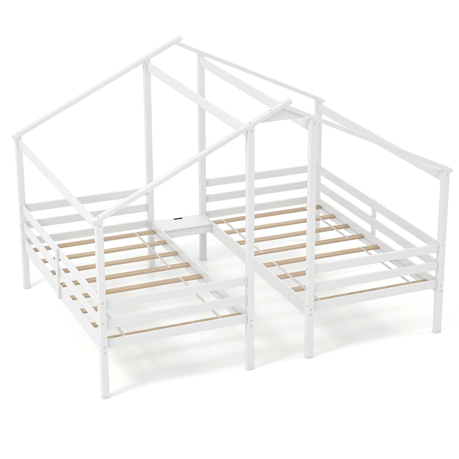 Twin Size Wooden Bed Frame With Built In Table, White Bunk Bed Frame White at Gallery Canada