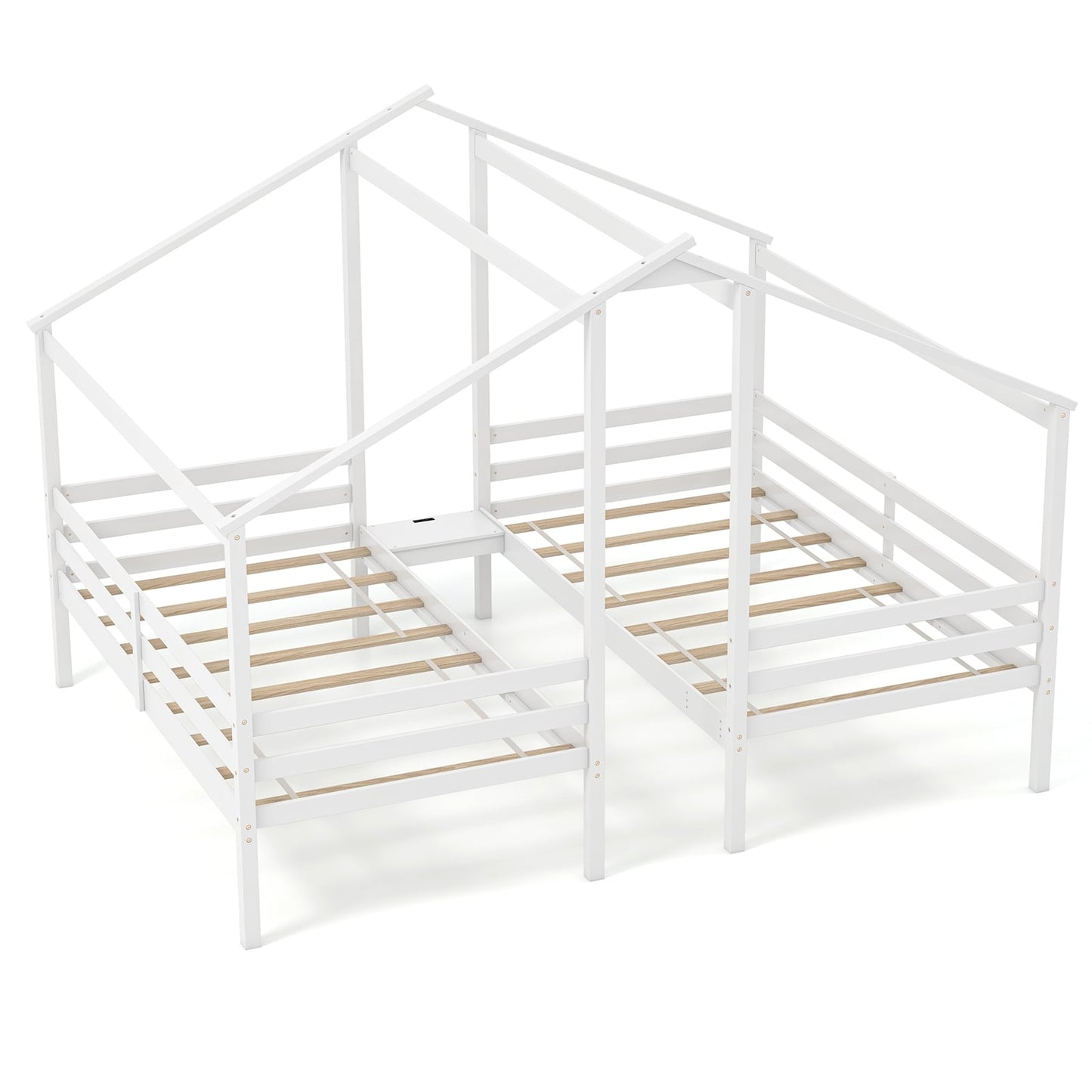 Twin Size Wooden Bed Frame With Built In Table, White Bunk Bed Frame White at Gallery Canada