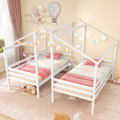 Double Twin Size Wooden Bed Frames with Built-in Table for Kids, White Bunk Bed Frame at Gallery Canada