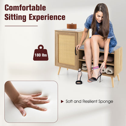 2-in-1 Rattan Shoe Cabinet with Bench Shoe Storage Bench with Washable Cushion, Natural Shoe Racks & Storage Benches at Gallery Canada