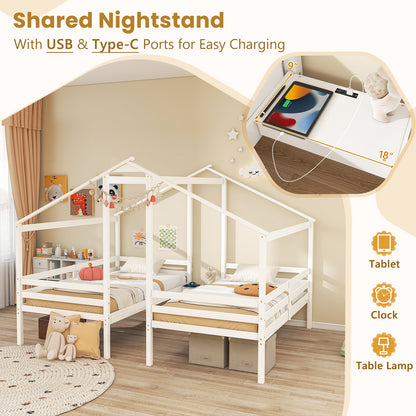 Double Twin Size Wooden Bed Frames with Built-in Table for Kids, White Bunk Bed Frame at Gallery Canada