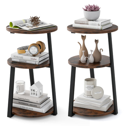 3-Tier Accent Round Side Table with Metal Frame-Set of 2, Rustic Brown End & Side Tables at Gallery Canada