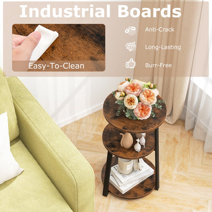 3-Tier Accent Round Side Table with Metal Frame-Set of 2, Rustic Brown End & Side Tables at Gallery Canada