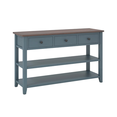 50 Inch Entryway Table Narrow Long Sofa Table with Drawers and Shelves, Dark Blue