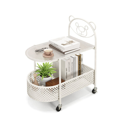 Table basse mobile en verre 2 niveaux, motif ours, blanc