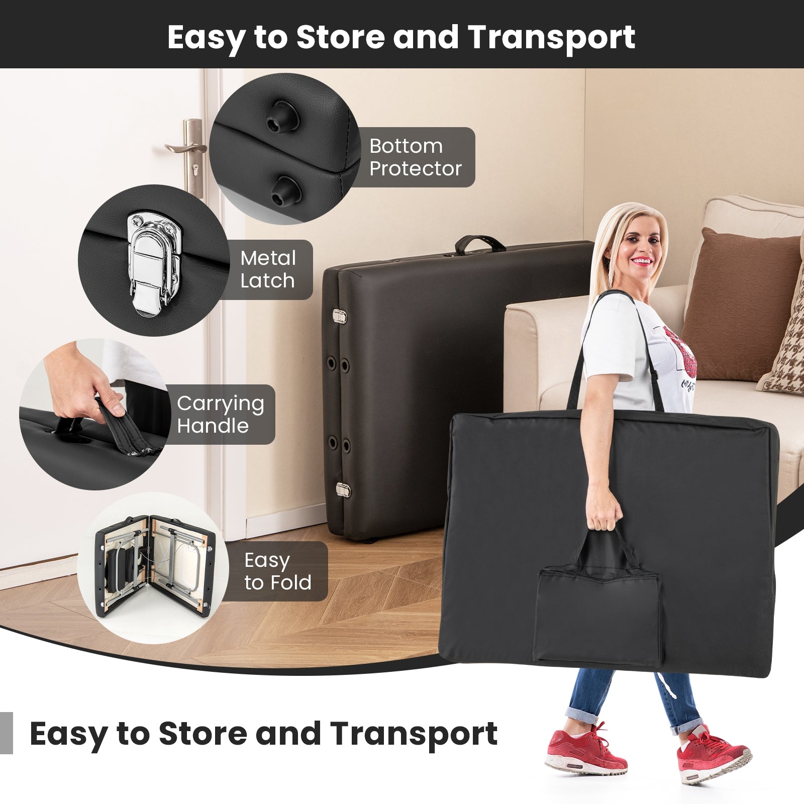 84 Inches Professional Massage Lash Bed with Carrying Bag, Black Spa & Salon at Gallery Canada