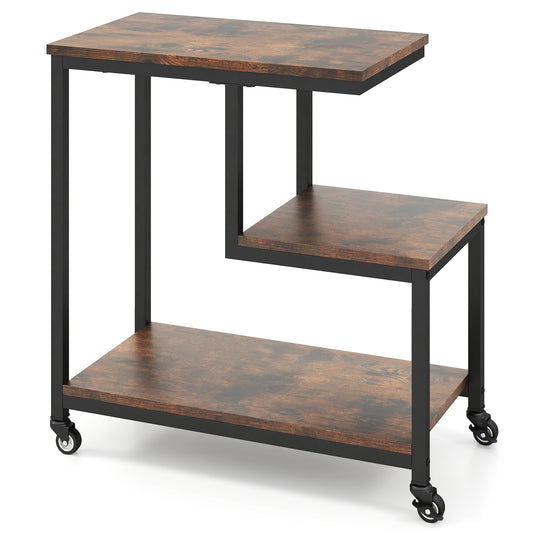 G-shaped Side Table 3-Tier Mobile End Table with Open Shelves, Rustic Brown End & Side Tables Rustic Brown at Gallery Canada