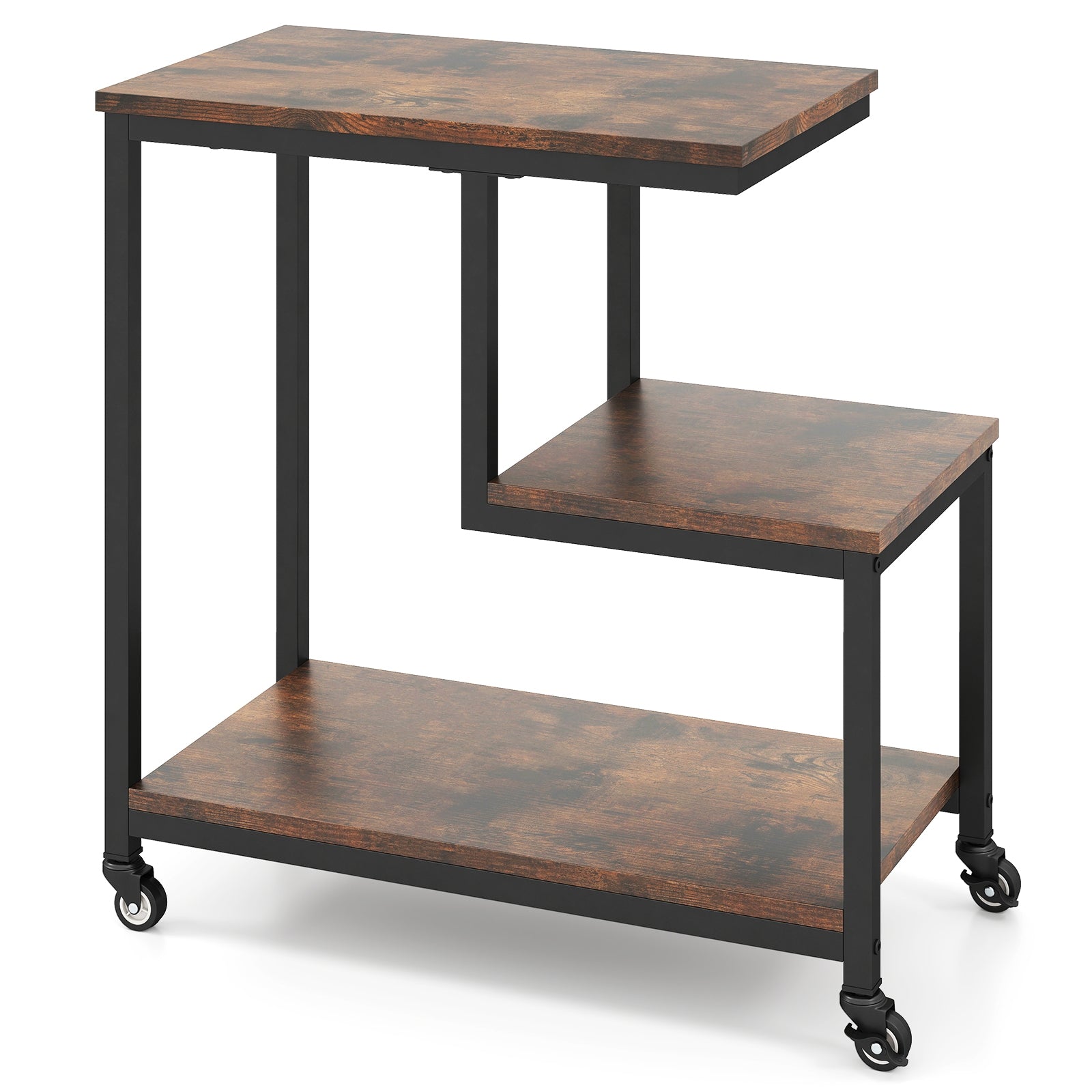 G-shaped Side Table 3-Tier Mobile End Table with Open Shelves, Rustic Brown End & Side Tables at Gallery Canada