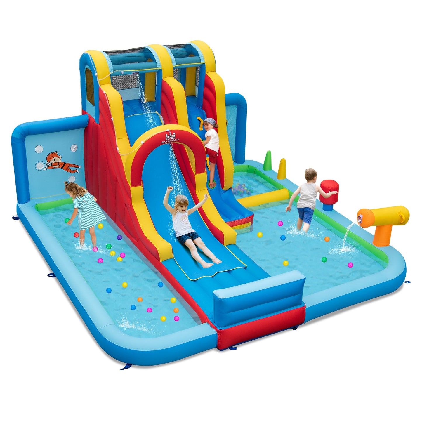 Parc de Toboggans Gonflables, Long Toboggan, Piscines à Éclaboussures, Piscine à Balles, Multicolore