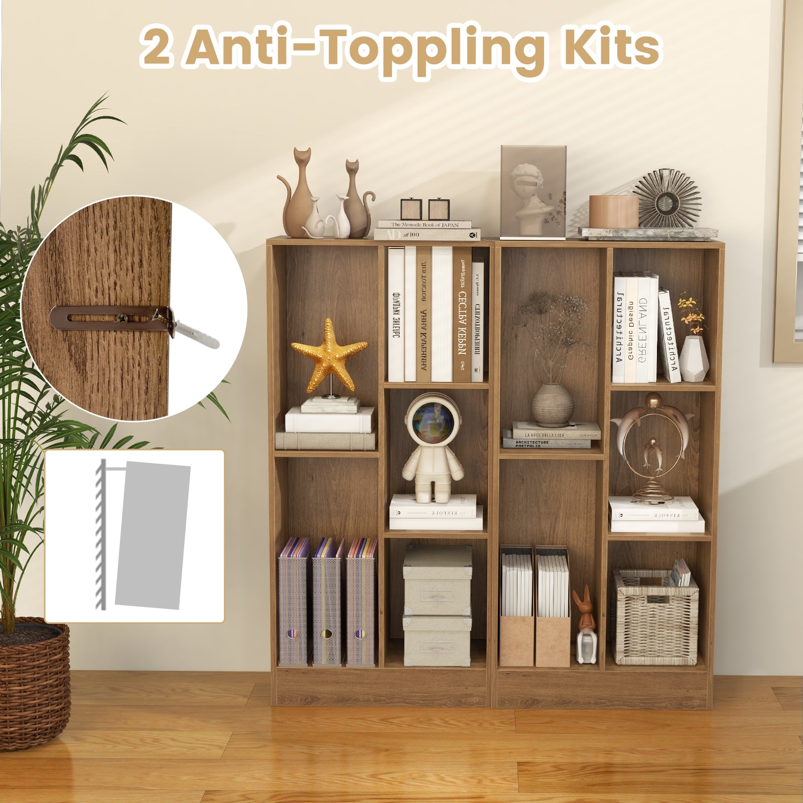 41 Inches 5-Cube Floor Bookcase with 2 Anti-Tipping Kits, Natural Bookcases at Gallery Canada