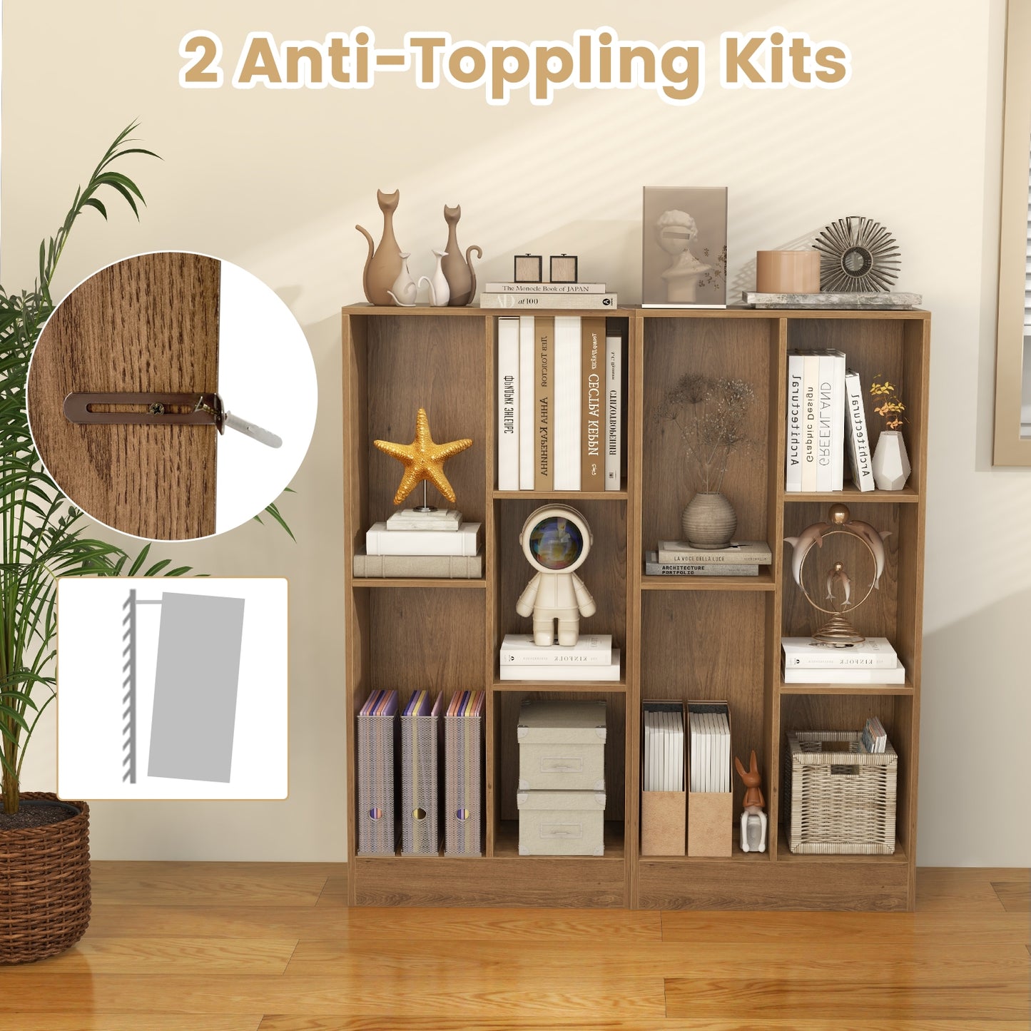41 Inches 5-Cube Floor Bookcase with 2 Anti-Tipping Kits, Natural Bookcases at Gallery Canada