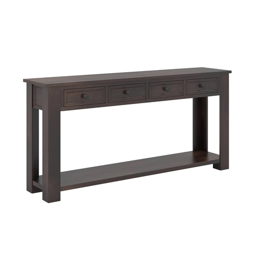 63 Inch Farmhouse Entryway Table, 4 Storage Drawers, Open Shelf, Espresso