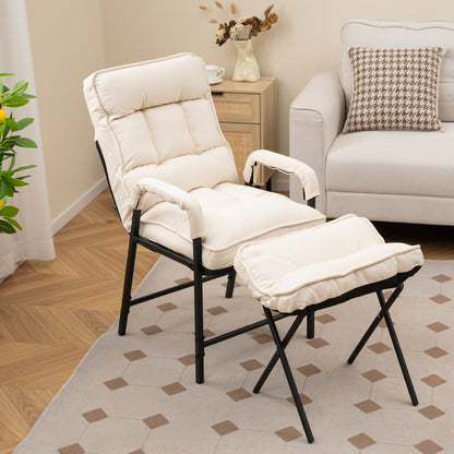 Linen Fabric Modern Accent Chair with Ottoman and Adjustable Backrest, Beige Accent Chairs at Gallery Canada