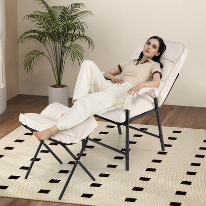 Linen Fabric Modern Accent Chair with Ottoman and Adjustable Backrest, Beige Accent Chairs at Gallery Canada