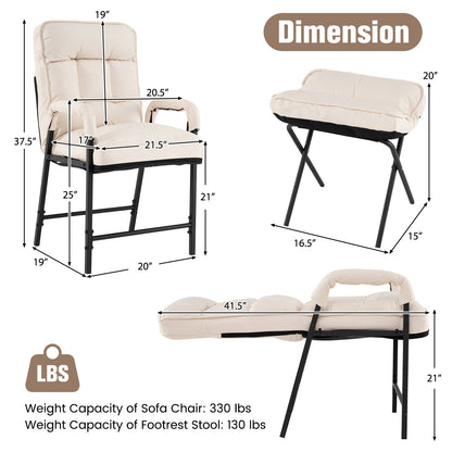 Linen Fabric Modern Accent Chair with Ottoman and Adjustable Backrest, Beige Accent Chairs at Gallery Canada