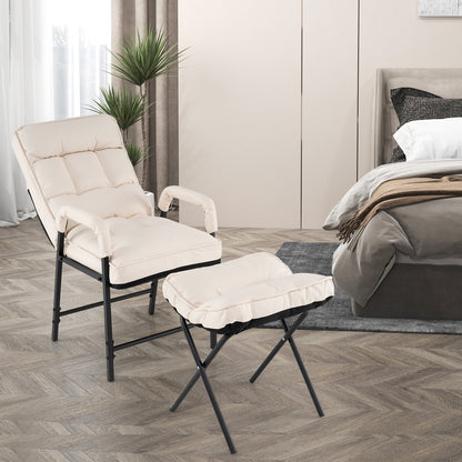 Linen Fabric Modern Accent Chair with Ottoman and Adjustable Backrest, Beige Accent Chairs at Gallery Canada