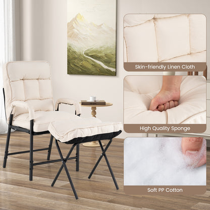 Linen Fabric Modern Accent Chair with Ottoman and Adjustable Backrest, Beige Accent Chairs at Gallery Canada