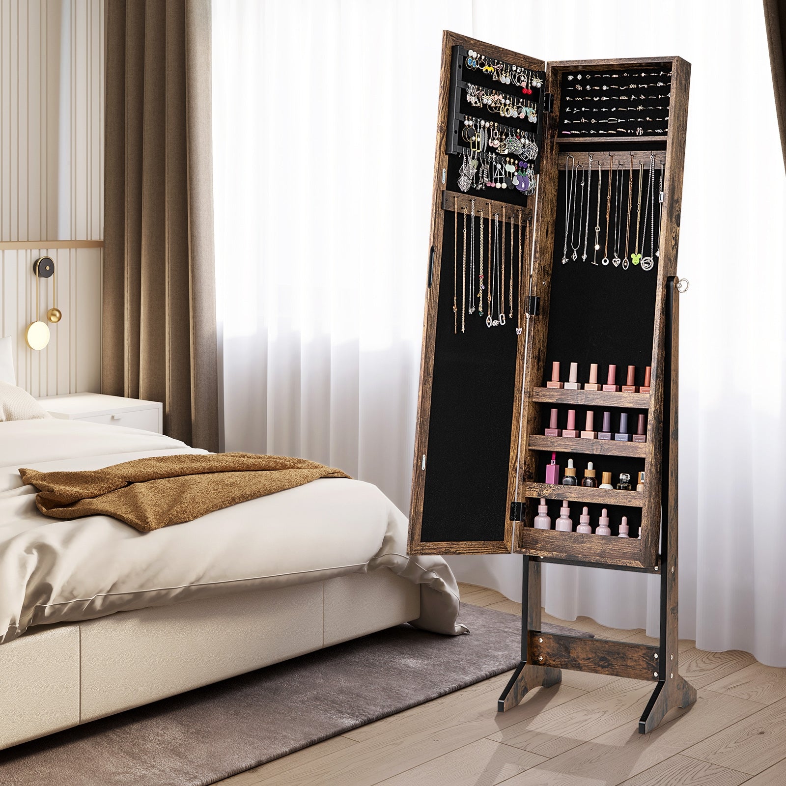 Mirrored Standing Jewelry Cabinet Storage Box, Brown Jewelry Armoires at Gallery Canada