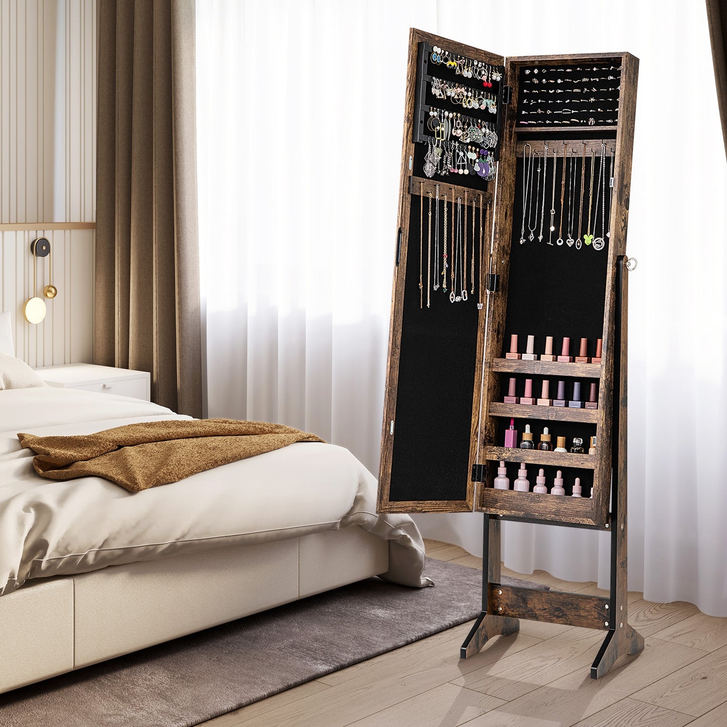 Mirrored Standing Jewelry Cabinet Storage Box, Brown Jewelry Armoires at Gallery Canada