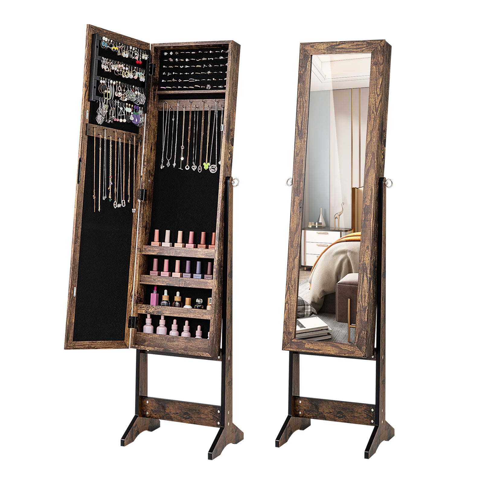 Mirrored Standing Jewelry Cabinet Storage Box, Brown Jewelry Armoires Brown at Gallery Canada