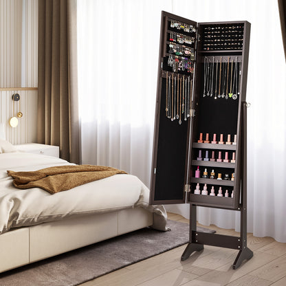 Mirrored Standing Jewelry Cabinet, Rustic Brown Jewelry Armoires at Gallery Canada